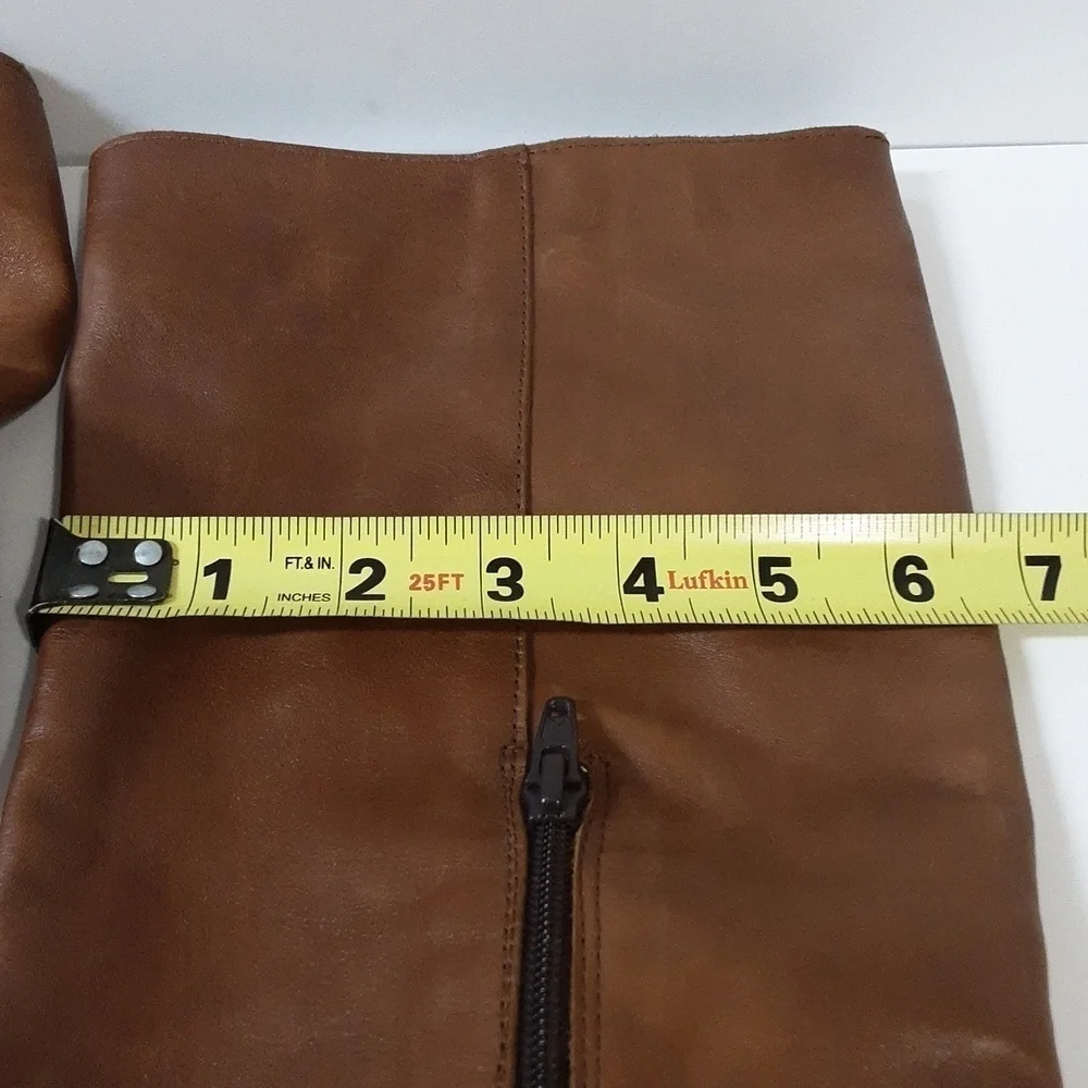 Mercanti Fiorentini leather boots heel knee  wedge brown women 38 pull on